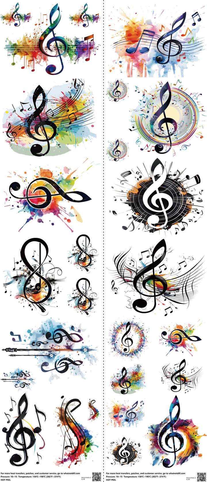 Music-Inspired Art mixed-style heat transfer design set on a 23.5 by 53 inch sheet