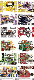 Basketball mixed-style heat transfer design set on a 23.5 by 53 inch sheet
