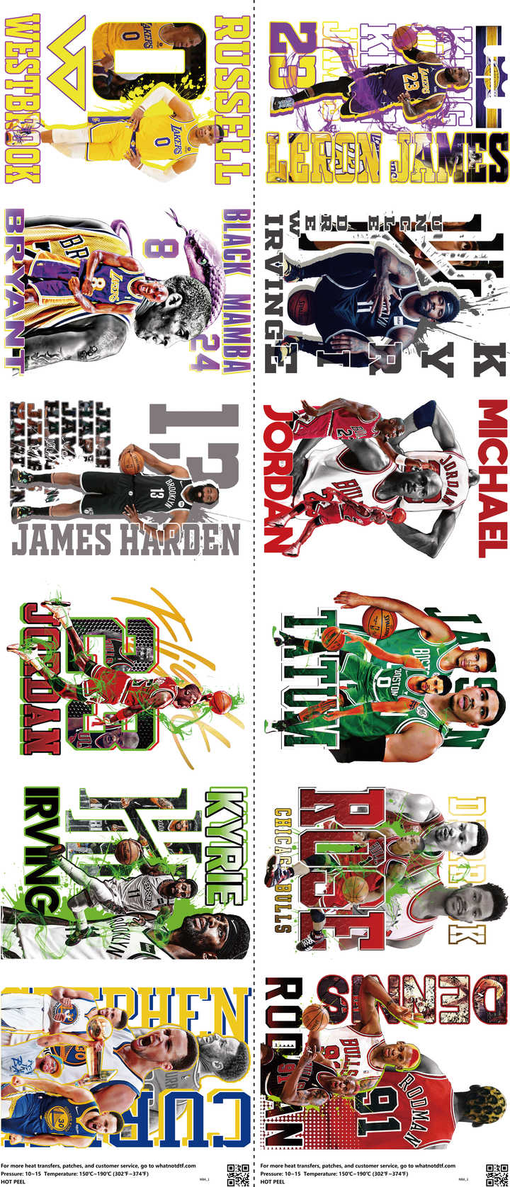Basketball mixed-style heat transfer design set on a 23.5 by 53 inch sheet