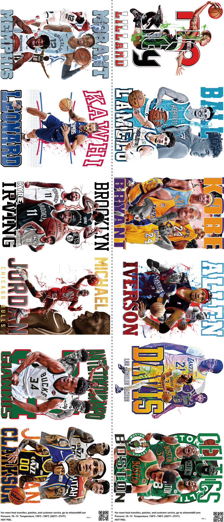 Basketball mixed-style heat transfer design set on a 23.5 by 53 inch sheet
