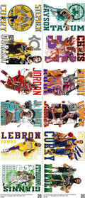 Basketball mixed-style heat transfer design set on a 23.5 by 53 inch sheet