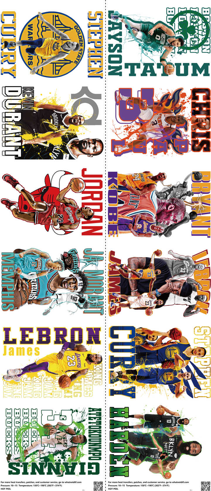 Basketball mixed-style heat transfer design set on a 23.5 by 53 inch sheet