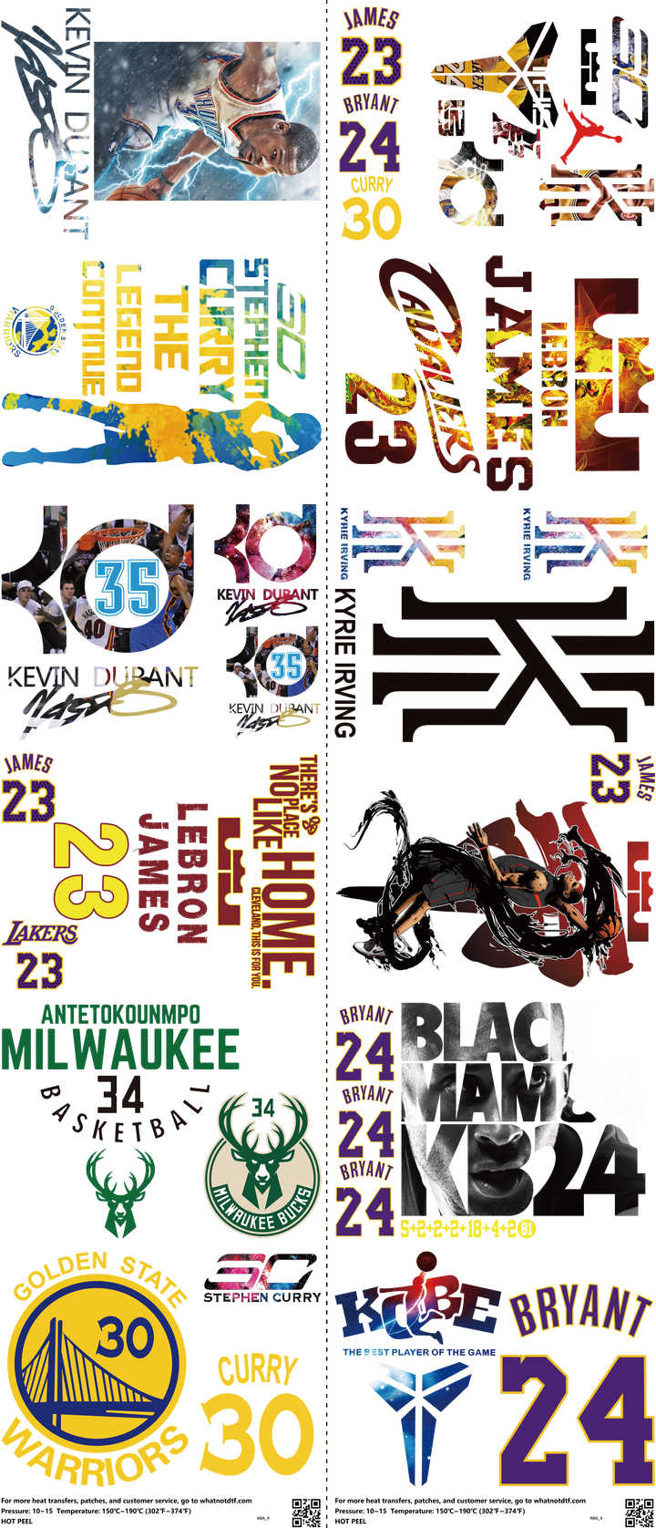 Basketball mixed-style heat transfer design set on a 23.5 by 53 inch sheet