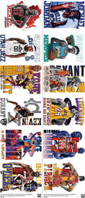 Basketball mixed-style heat transfer design set on a 23.5 by 53 inch sheet