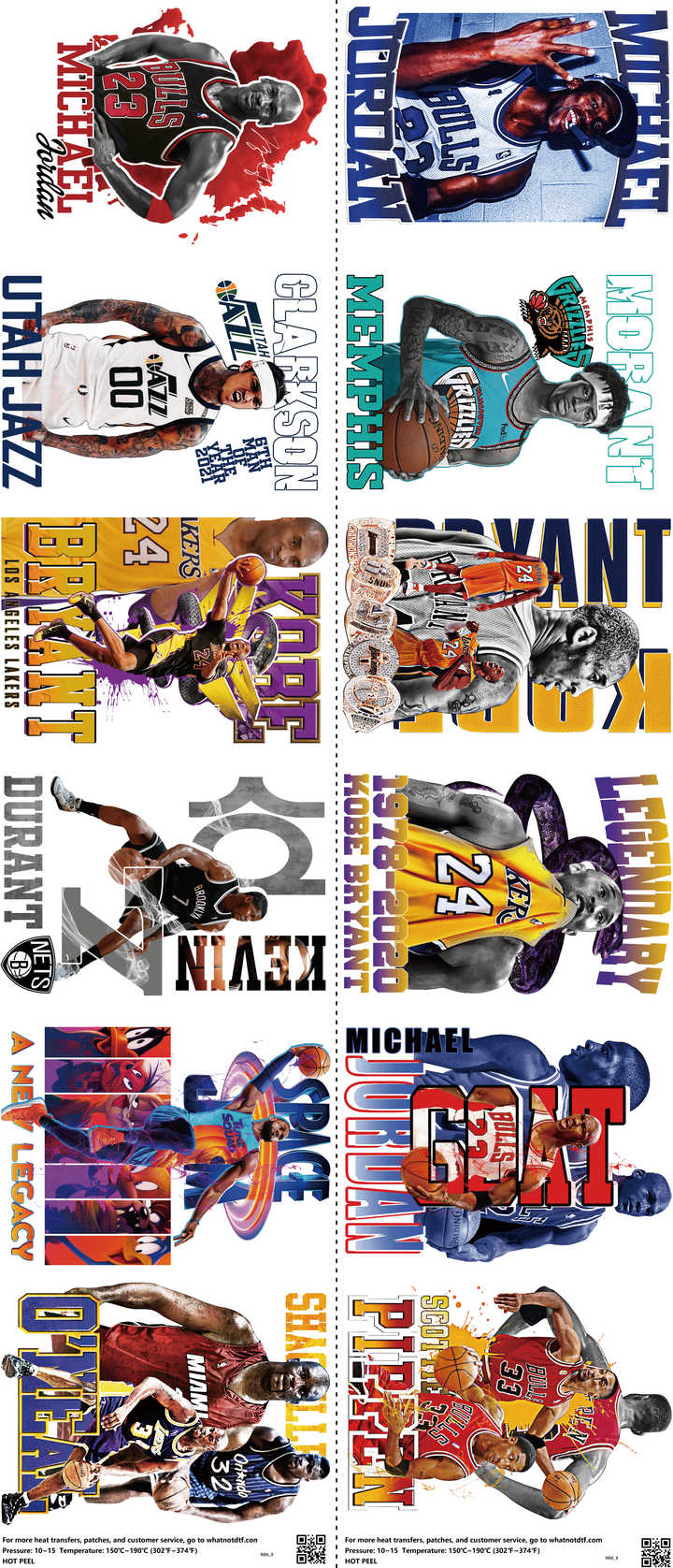 Basketball mixed-style heat transfer design set on a 23.5 by 53 inch sheet