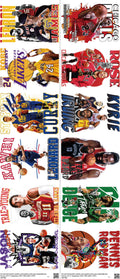 Basketball mixed-style heat transfer design set on a 23.5 by 53 inch sheet