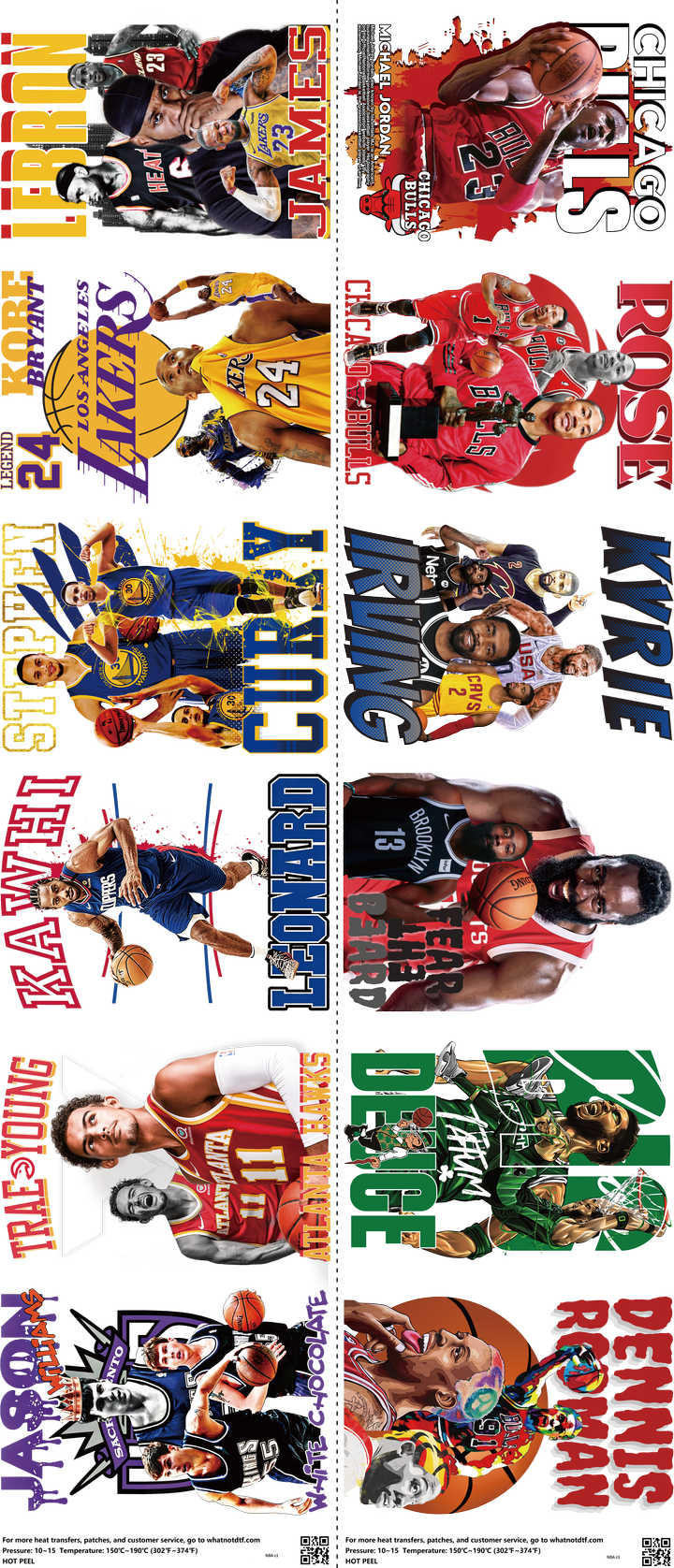 Basketball mixed-style heat transfer design set on a 23.5 by 53 inch sheet