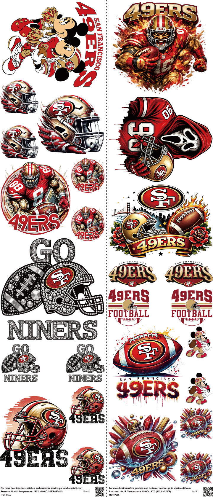 Pro Football mixed-style heat transfer design set on a 23.5 by 53 inch sheet