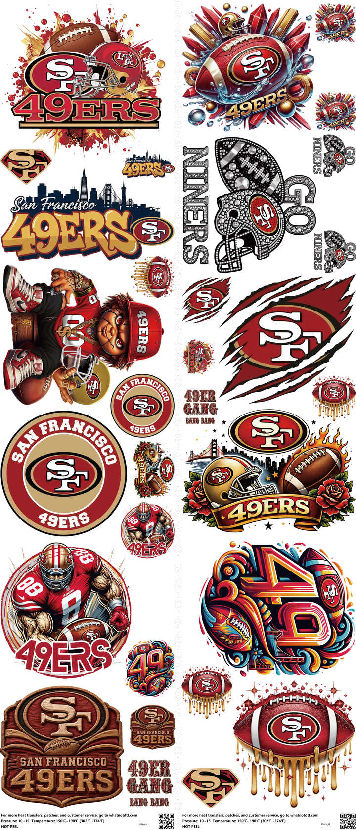 Pro Football mixed-style heat transfer design set on a 23.5 by 53 inch sheet