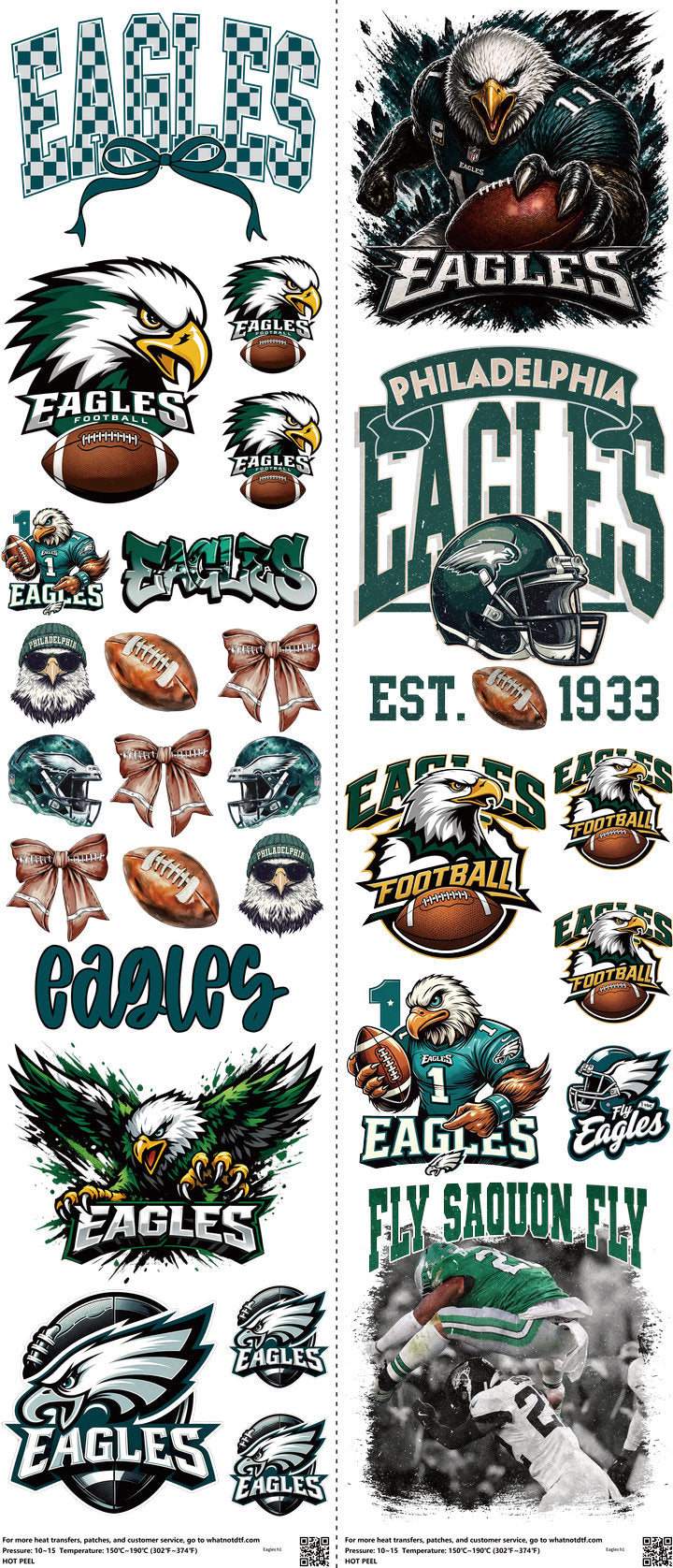 Pro Football mixed-style heat transfer design set on a 23.5 by 53 inch sheet