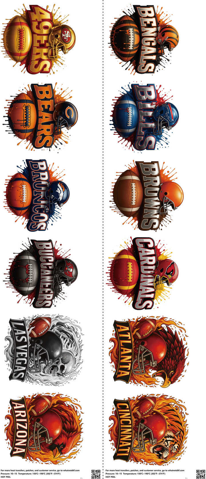 Pro Football mixed-style heat transfer design set on a 23.5 by 53 inch sheet