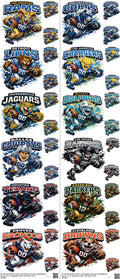 Pro Football mixed-style heat transfer design set on a 23.5 by 53 inch sheet