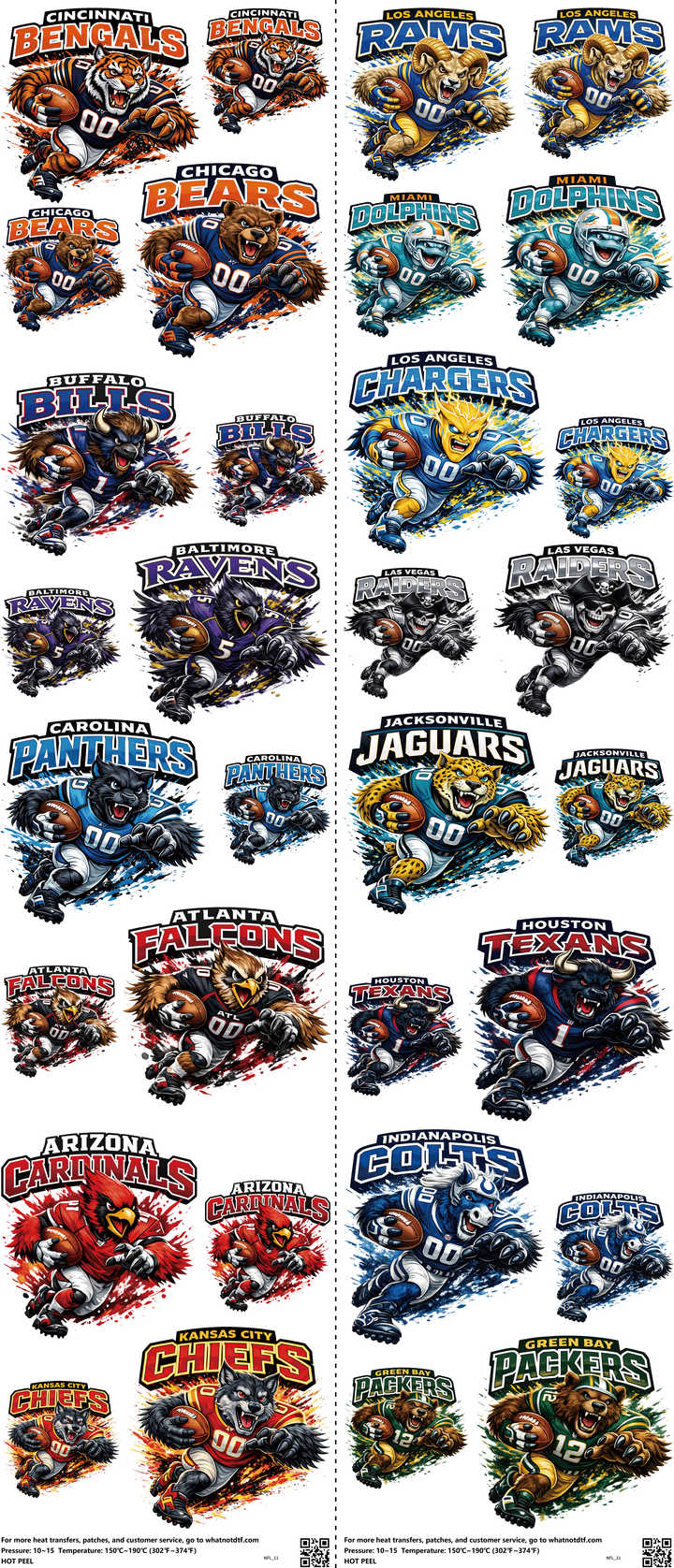 Pro Football mixed-style heat transfer design set on a 23.5 by 53 inch sheet