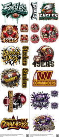 Pro Football mixed-style heat transfer design set on a 23.5 by 53 inch sheet