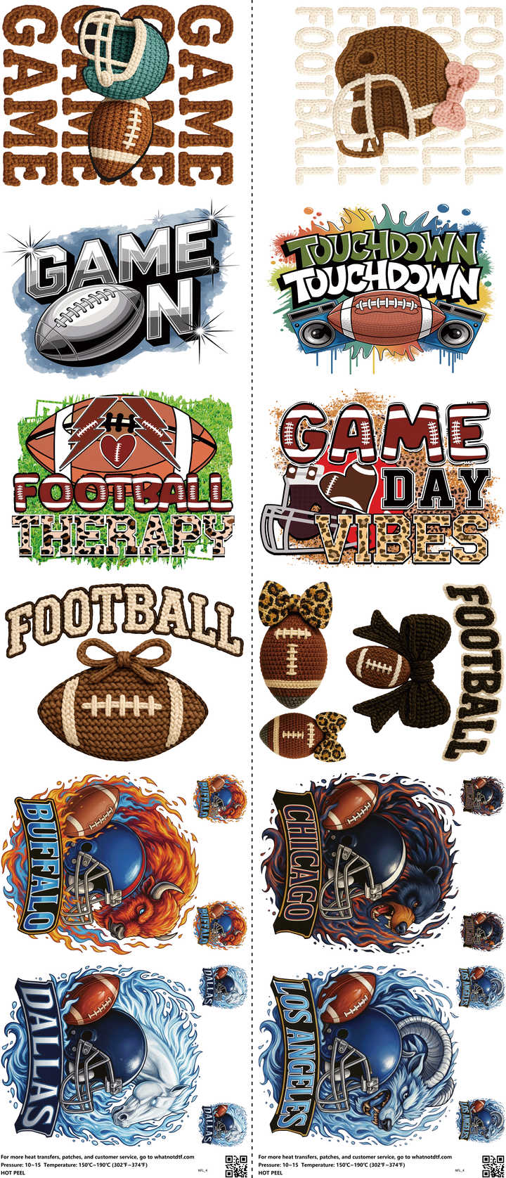 Pro Football mixed-style heat transfer design set on a 23.5 by 53 inch sheet