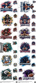 Pro Football mixed-style heat transfer design set on a 23.5 by 53 inch sheet