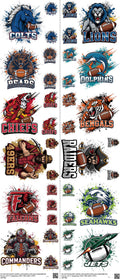 Pro Football mixed-style heat transfer design set on a 23.5 by 53 inch sheet