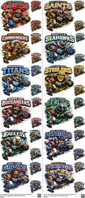 Pro Football mixed-style heat transfer design set on a 23.5 by 53 inch sheet