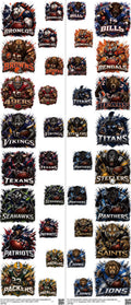 Pro Football mixed-style heat transfer design set on a 23.5 by 53 inch sheet