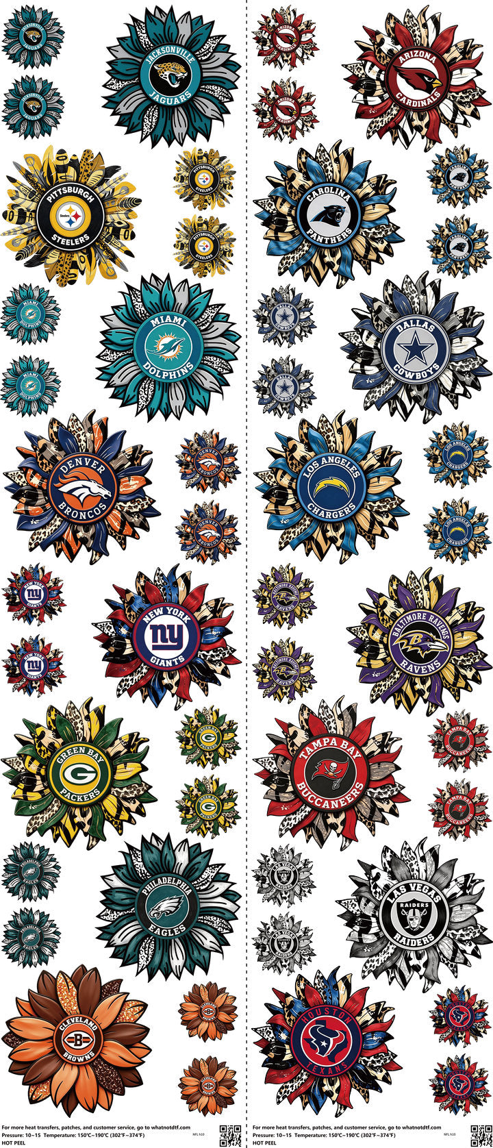 Pro Football mixed-style heat transfer design set on a 23.5 by 53 inch sheet