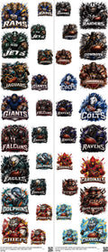 Pro Football mixed-style heat transfer design set on a 23.5 by 53 inch sheet