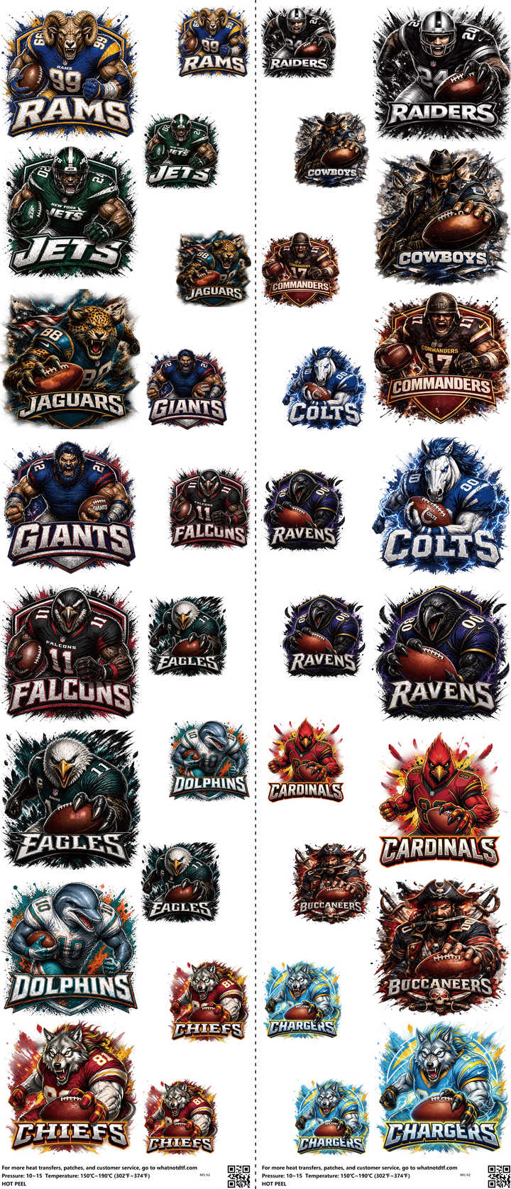 Pro Football mixed-style heat transfer design set on a 23.5 by 53 inch sheet