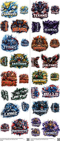 Pro Football mixed-style heat transfer design set on a 23.5 by 53 inch sheet