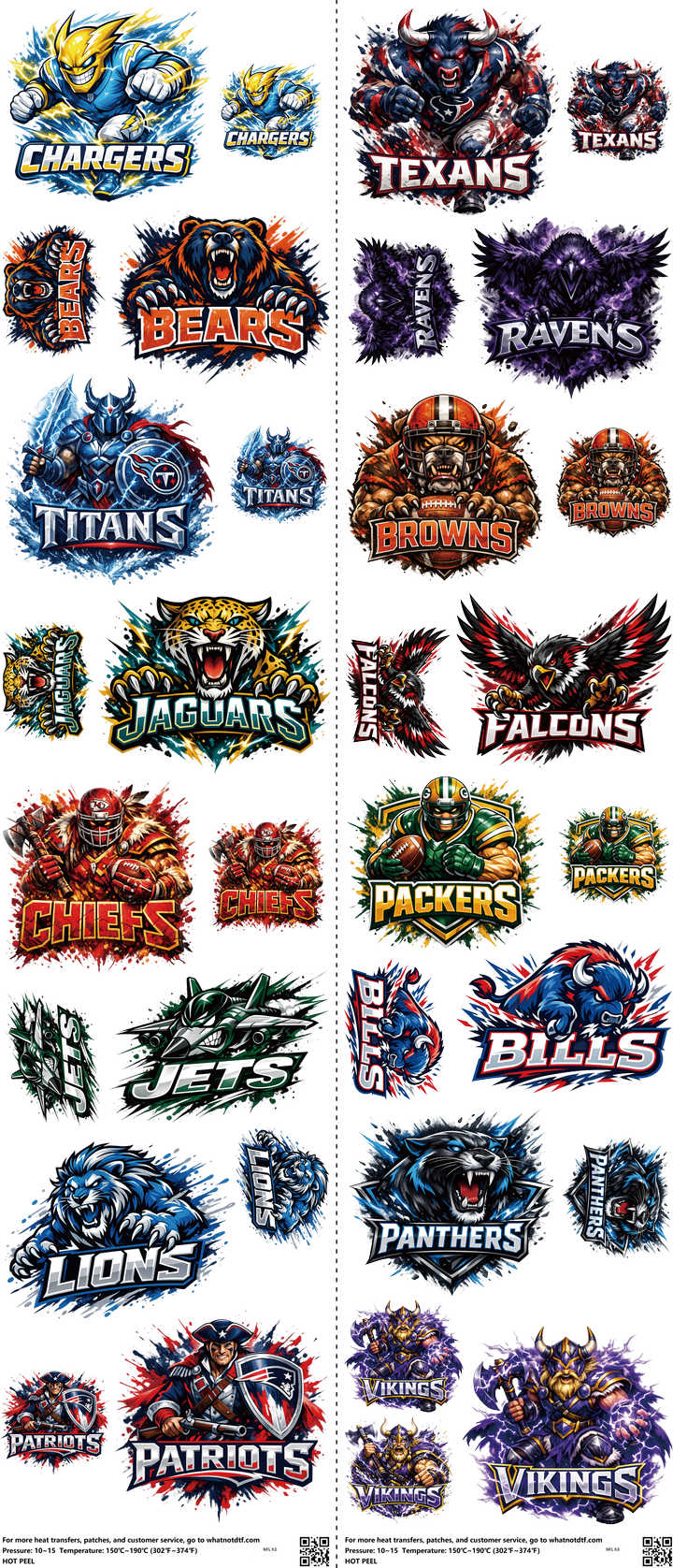 Pro Football mixed-style heat transfer design set on a 23.5 by 53 inch sheet