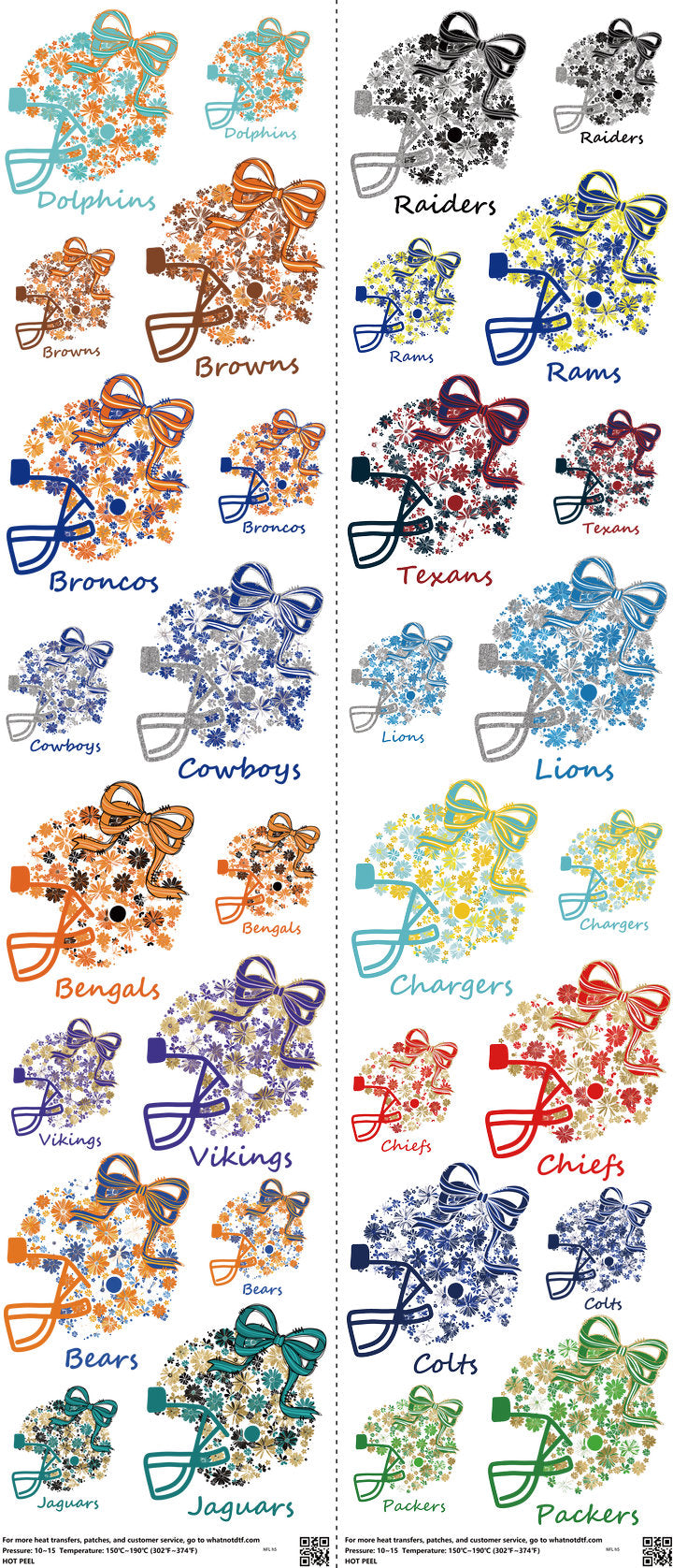 Pro Football mixed-style heat transfer design set on a 23.5 by 53 inch sheet