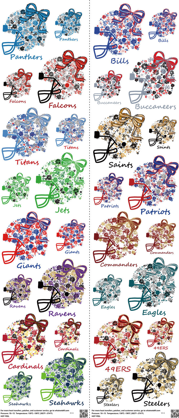 Pro Football mixed-style heat transfer design set on a 23.5 by 53 inch sheet