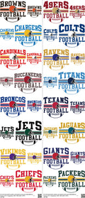 Pro Football mixed-style heat transfer design set on a 23.5 by 53 inch sheet