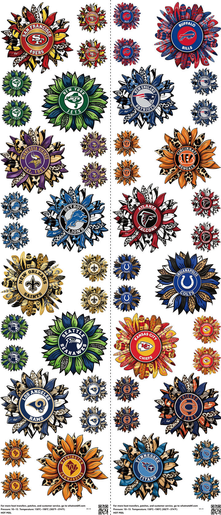 Pro Football mixed-style heat transfer design set on a 23.5 by 53 inch sheet