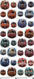 Pro Football mixed-style heat transfer design set on a 23.5 by 53 inch sheet