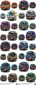 Pro Football mixed-style heat transfer design set on a 23.5 by 53 inch sheet