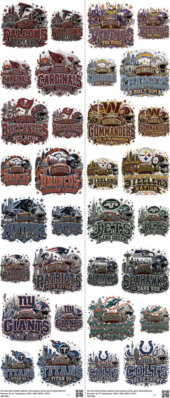 Pro Football mixed-style heat transfer design set on a 23.5 by 53 inch sheet