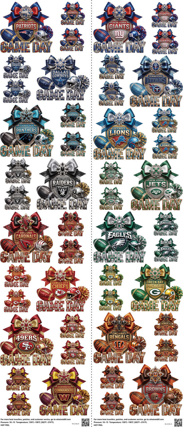 Pro Football mixed-style heat transfer design set on a 23.5 by 53 inch sheet