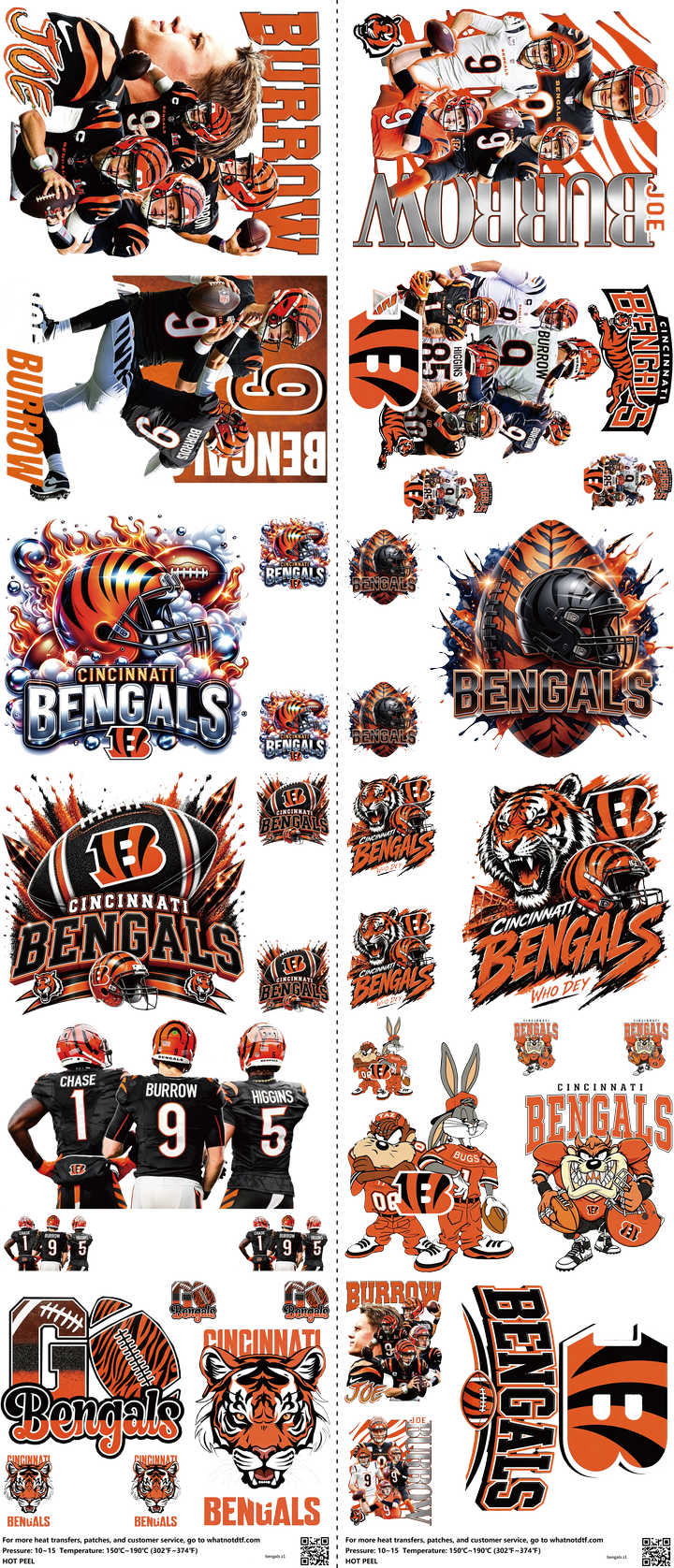 Pro Football mixed-style heat transfer design set on a 23.5 by 53 inch sheet