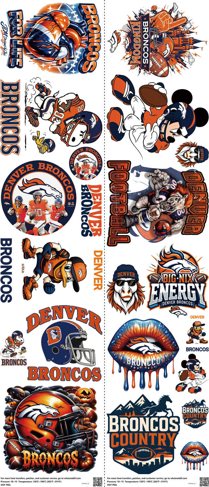 Pro Football mixed-style heat transfer design set on a 23.5 by 53 inch sheet
