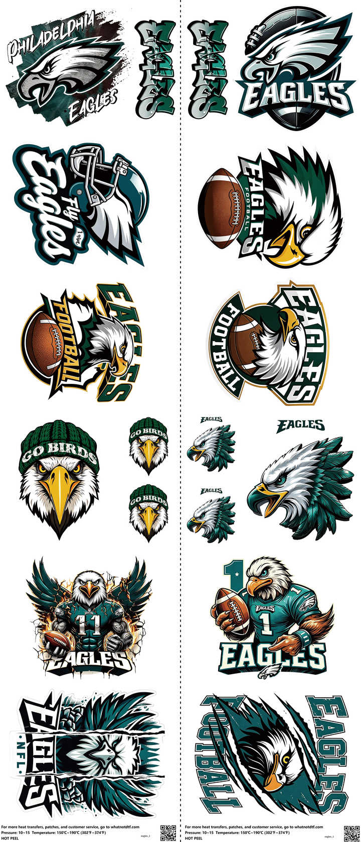 Pro Football mixed-style heat transfer design set on a 23.5 by 53 inch sheet