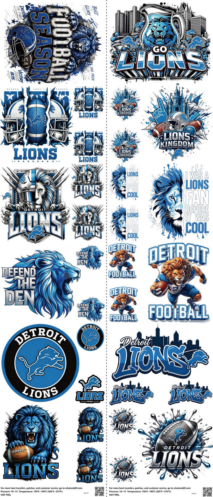 Pro Football mixed-style heat transfer design set on a 23.5 by 53 inch sheet