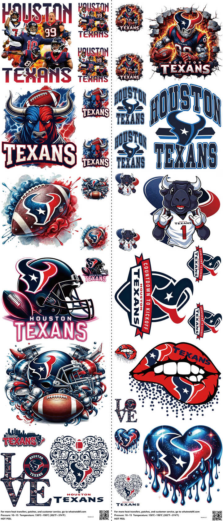 Pro Football mixed-style heat transfer design set on a 23.5 by 53 inch sheet