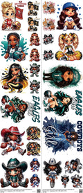 Pro Football mixed-style heat transfer design set on a 23.5 by 53 inch sheet