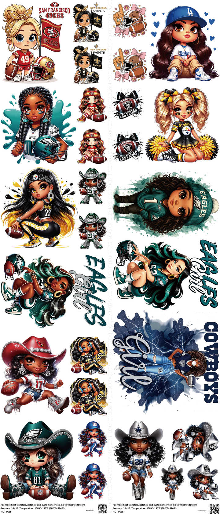 Pro Football mixed-style heat transfer design set on a 23.5 by 53 inch sheet