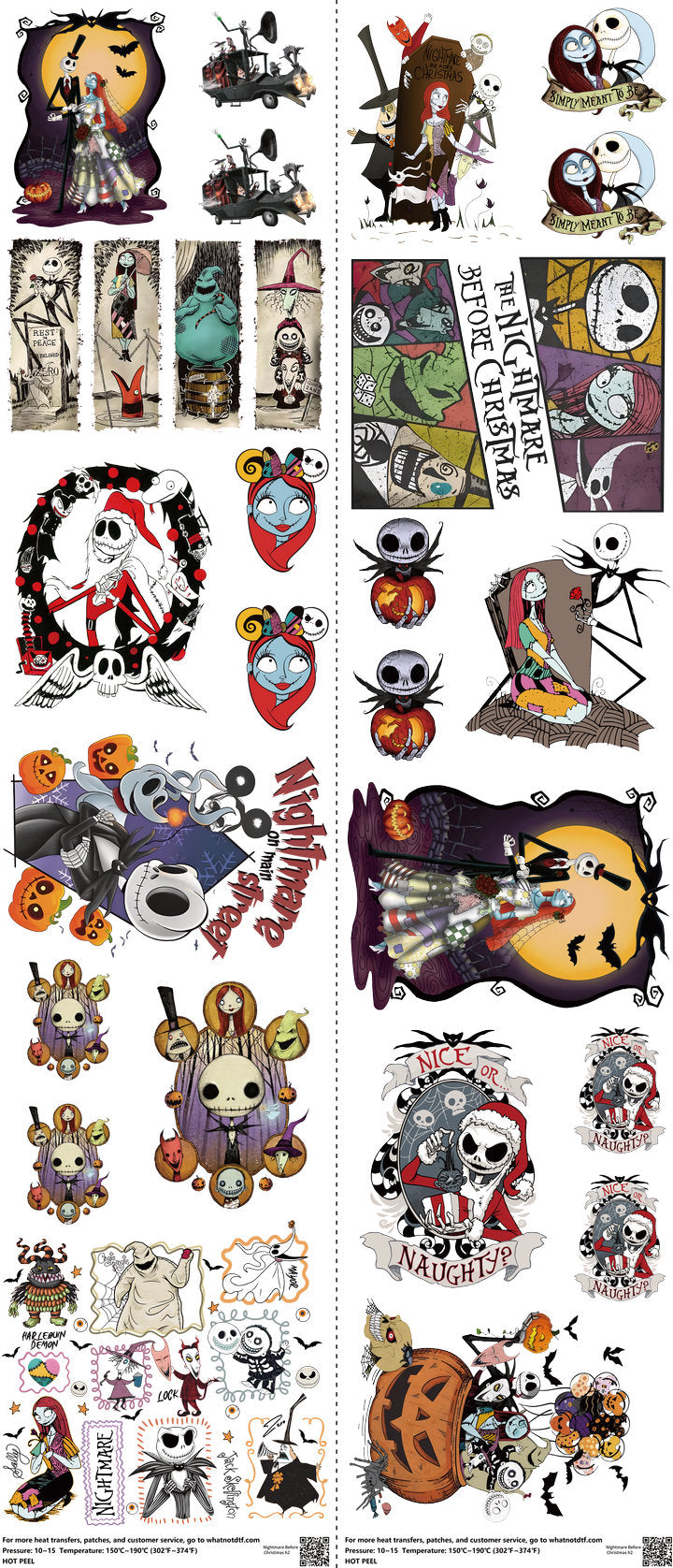Nightmare Before Christmas mixed-style heat transfer design set on a 23.5 by 53 inch sheet