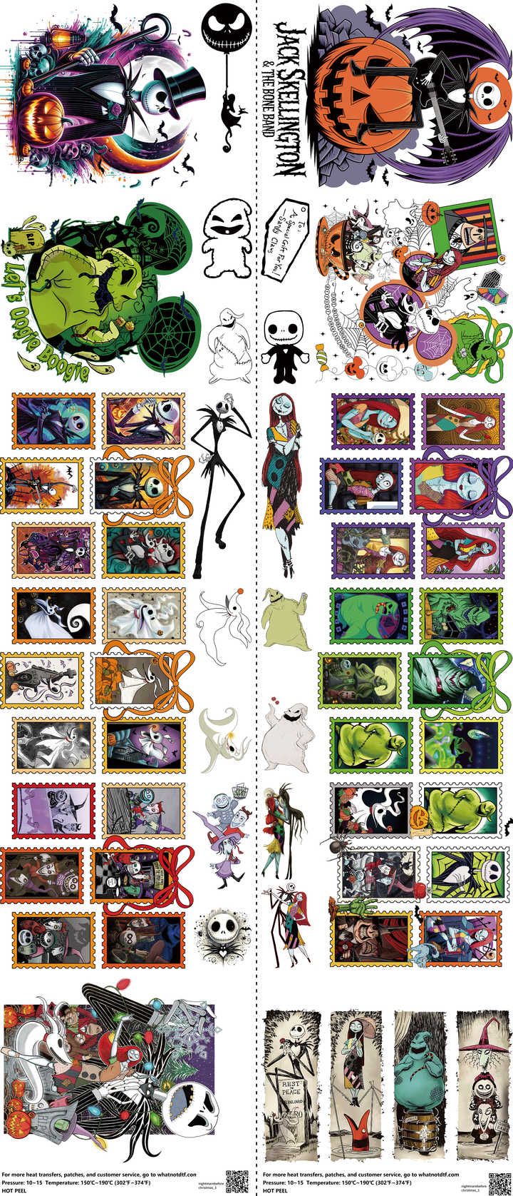Nightmarebeforechristmas mixed-style heat transfer design set on a 23.5 by 53 inch sheet