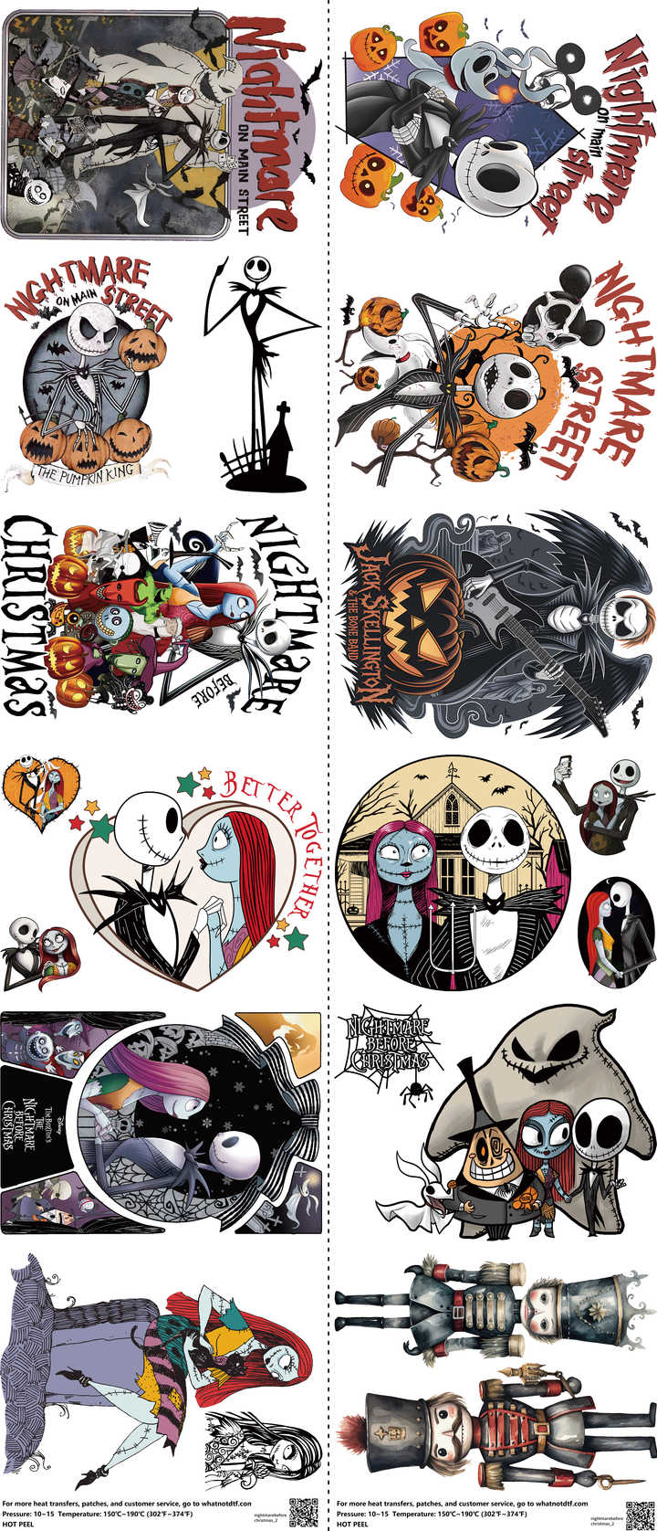 Nightmarebeforechristmas mixed-style heat transfer design set on a 23.5 by 53 inch sheet