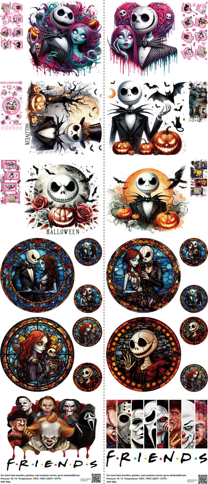 Nightmarebeforechristmas mixed-style heat transfer design set on a 23.5 by 53 inch sheet