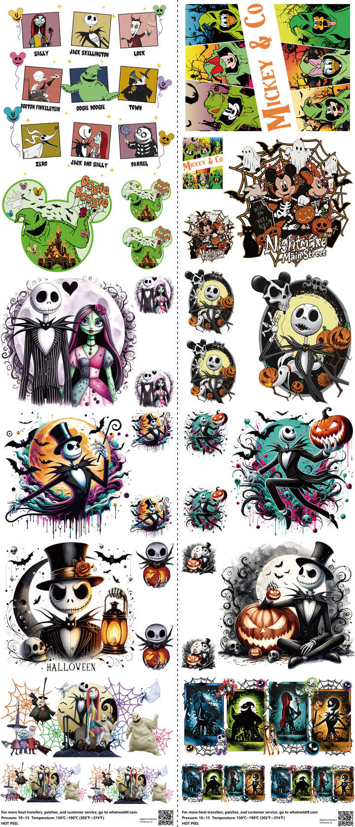 Nightmarebeforechristmas mixed-style heat transfer design set on a 23.5 by 53 inch sheet