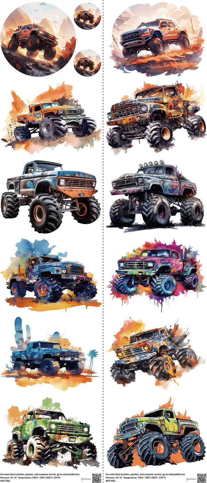 Automotive Style mixed-style heat transfer design set on a 23.5 by 53 inch sheet