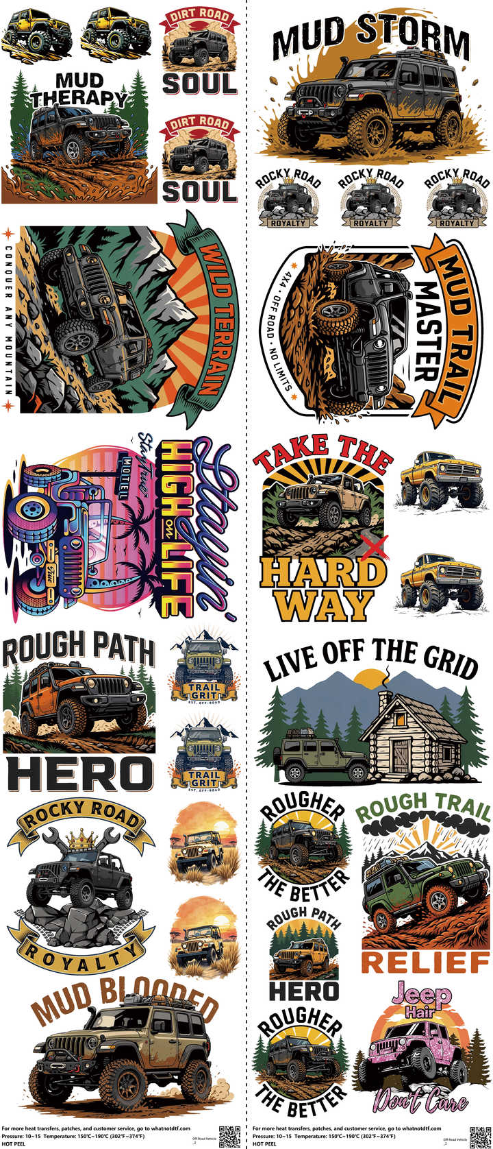 Automotive Style mixed-style heat transfer design set on a 23.5 by 53 inch sheet